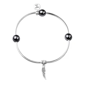 Angel Wing | Soft Bangle Charm Bracelet | Hematite