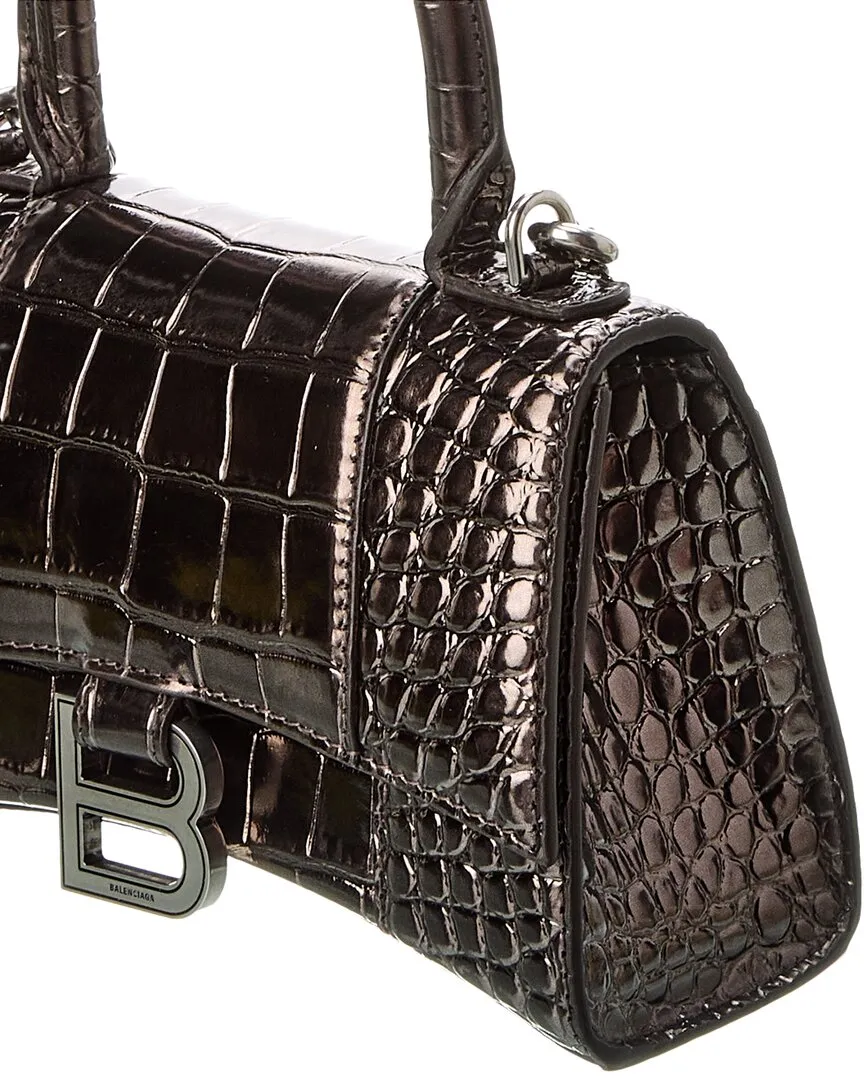 Balenciaga Hourglass XS Croc-Embossed Leather Top Handle Satchel