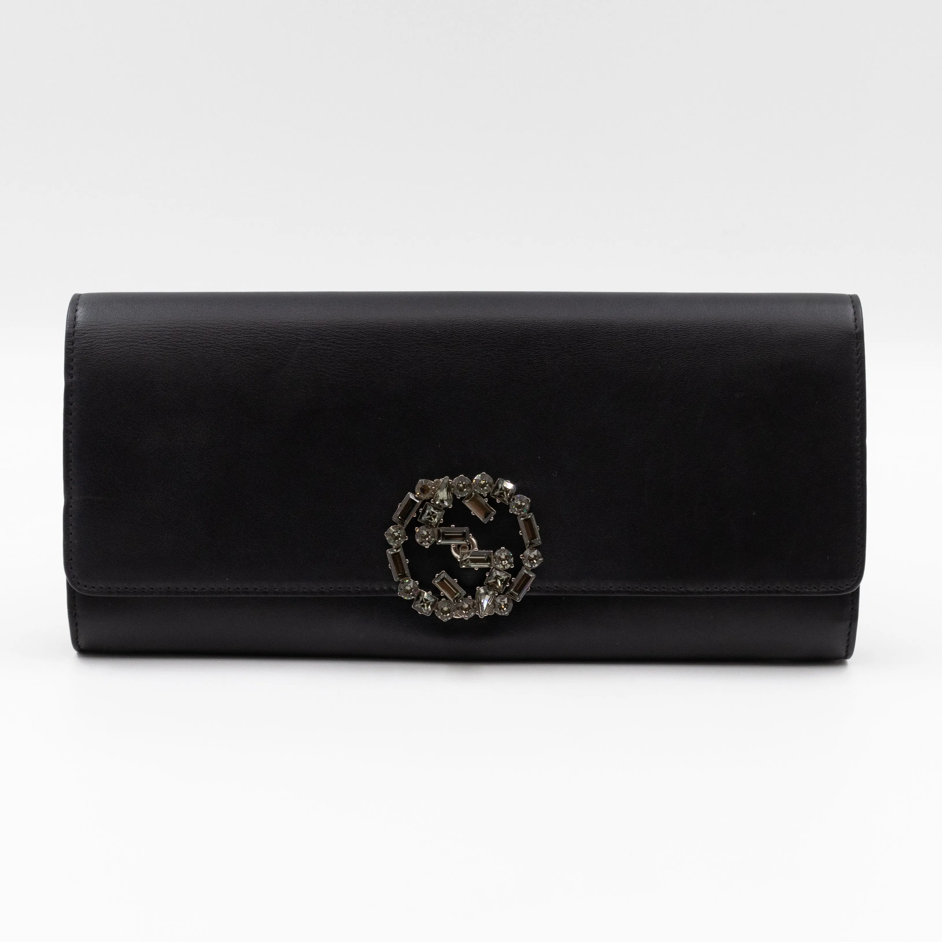 Broadway Clutch Black Leather with Crystals