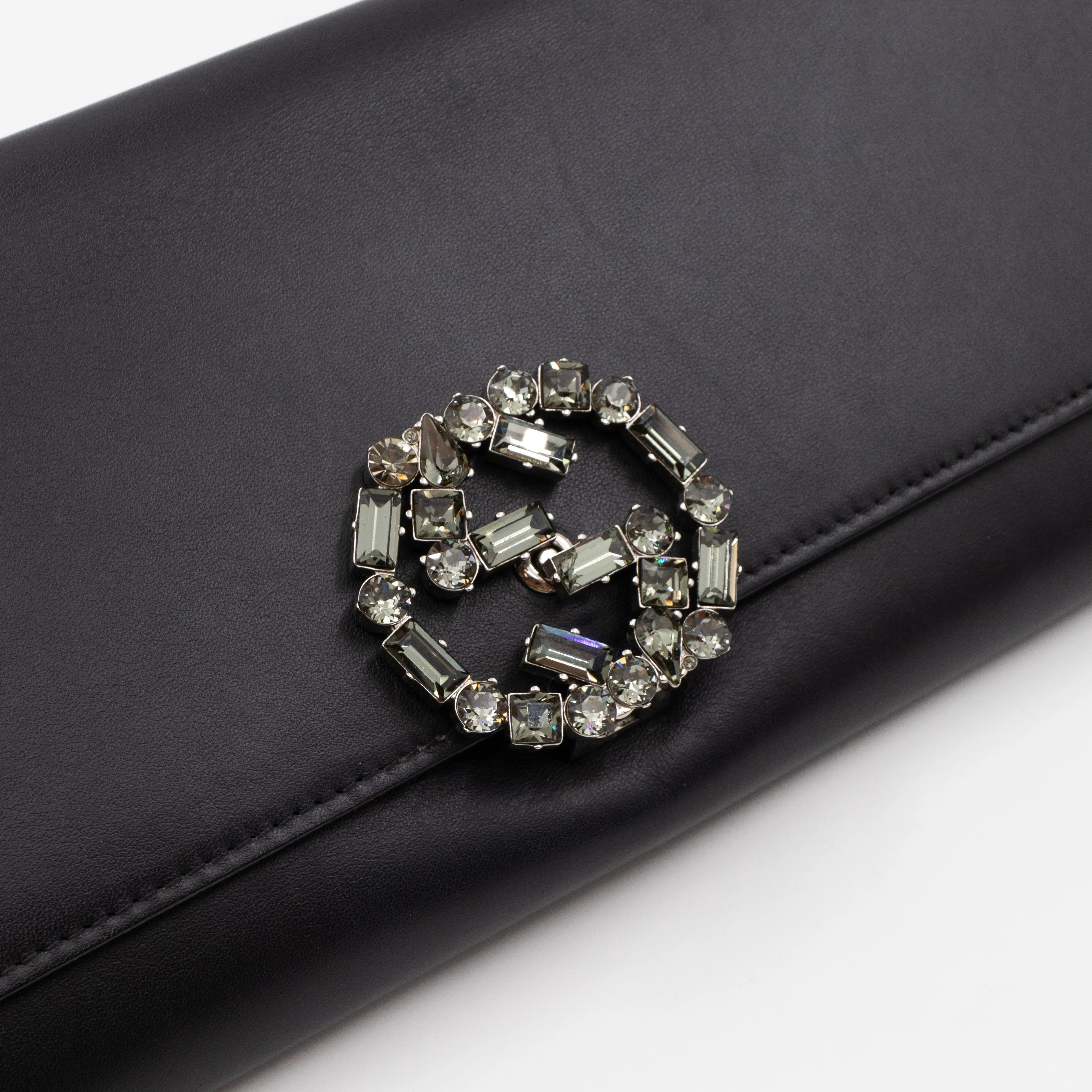 Broadway Clutch Black Leather with Crystals