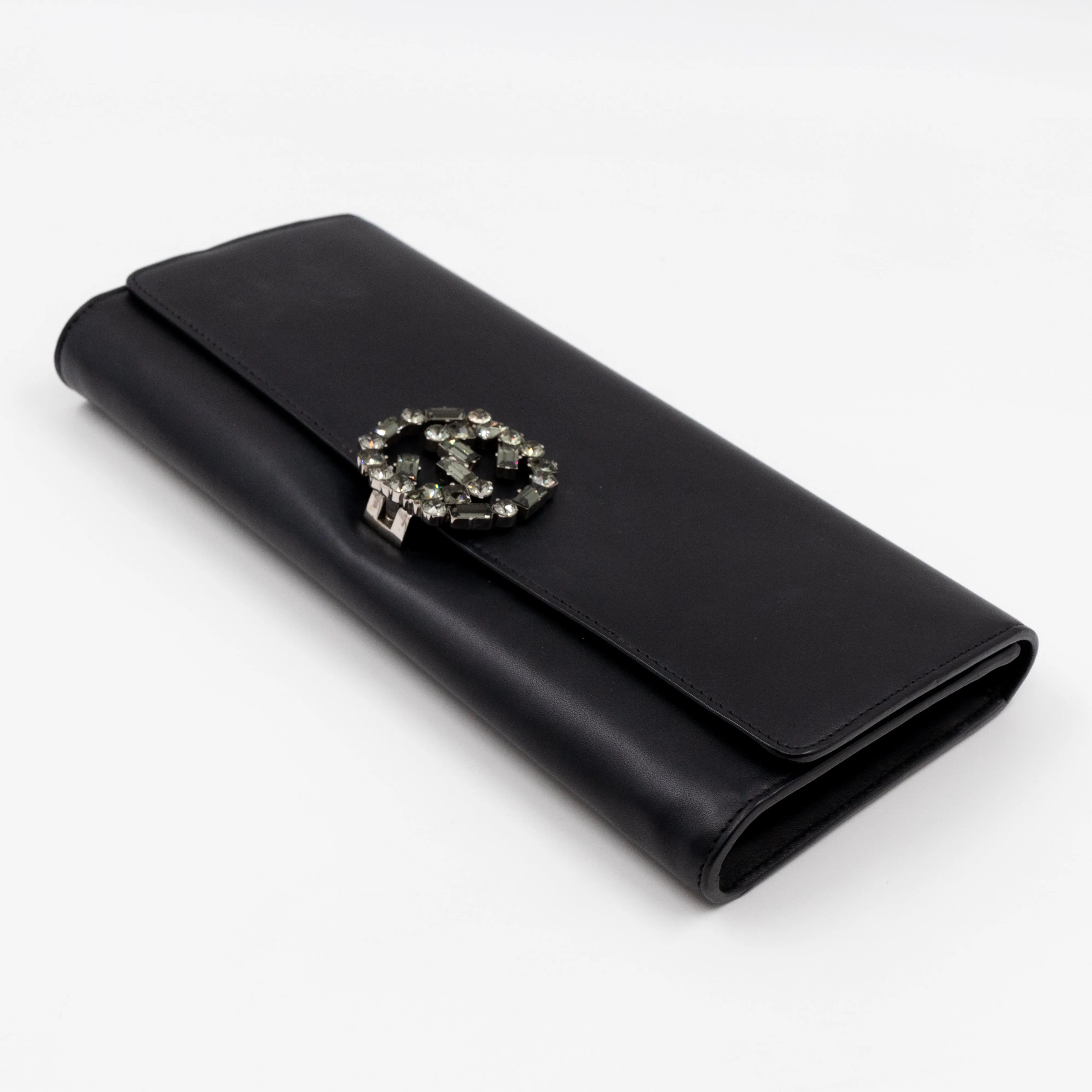 Broadway Clutch Black Leather with Crystals