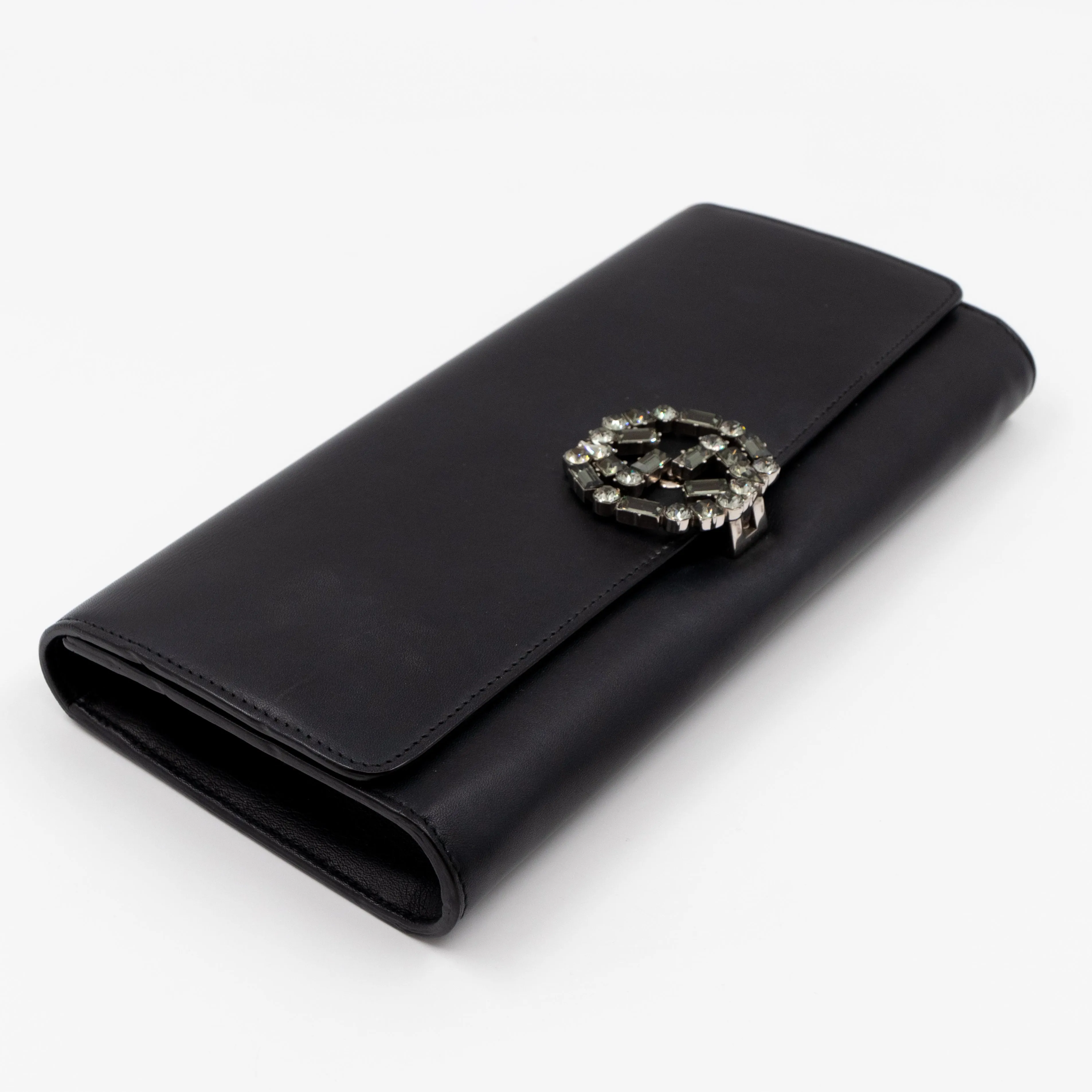 Broadway Clutch Black Leather with Crystals