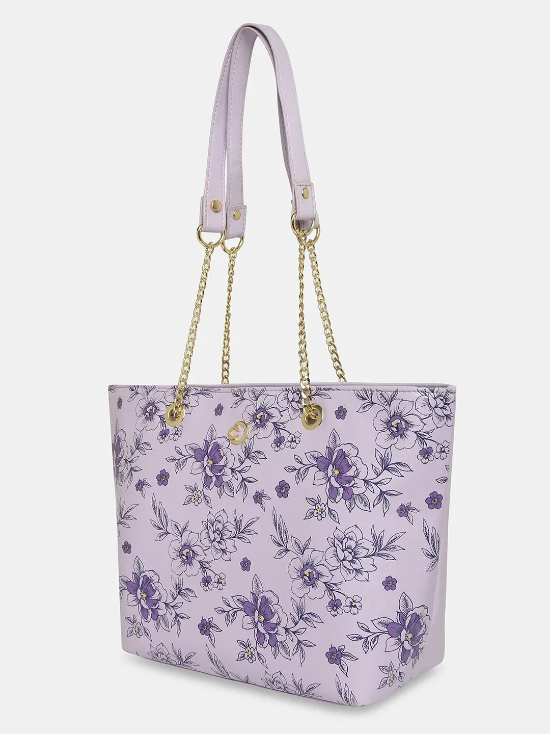 Caprese Snow Satchel Large Printed Women'S Handbag Lavender