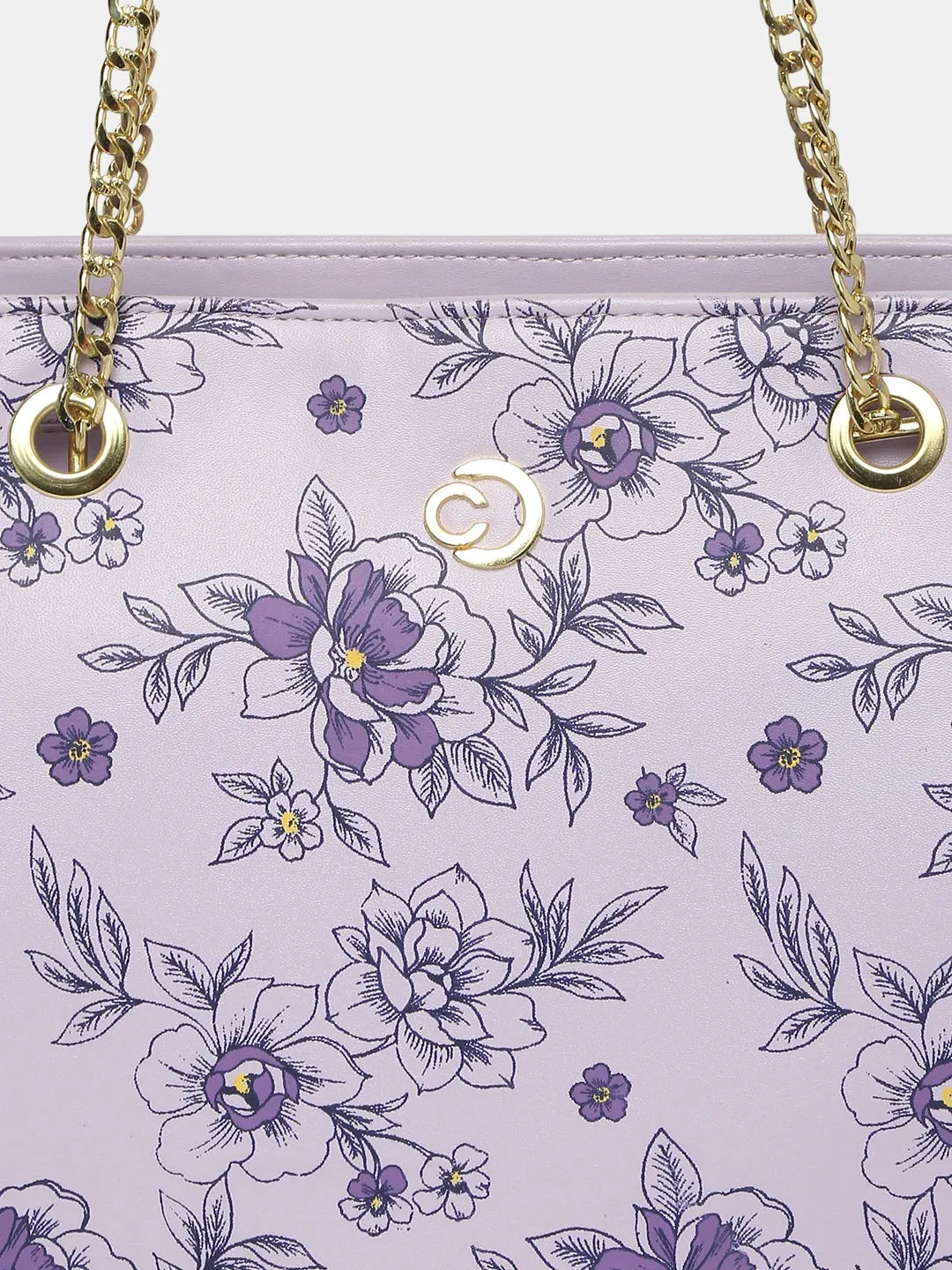 Caprese Snow Satchel Large Printed Women'S Handbag Lavender