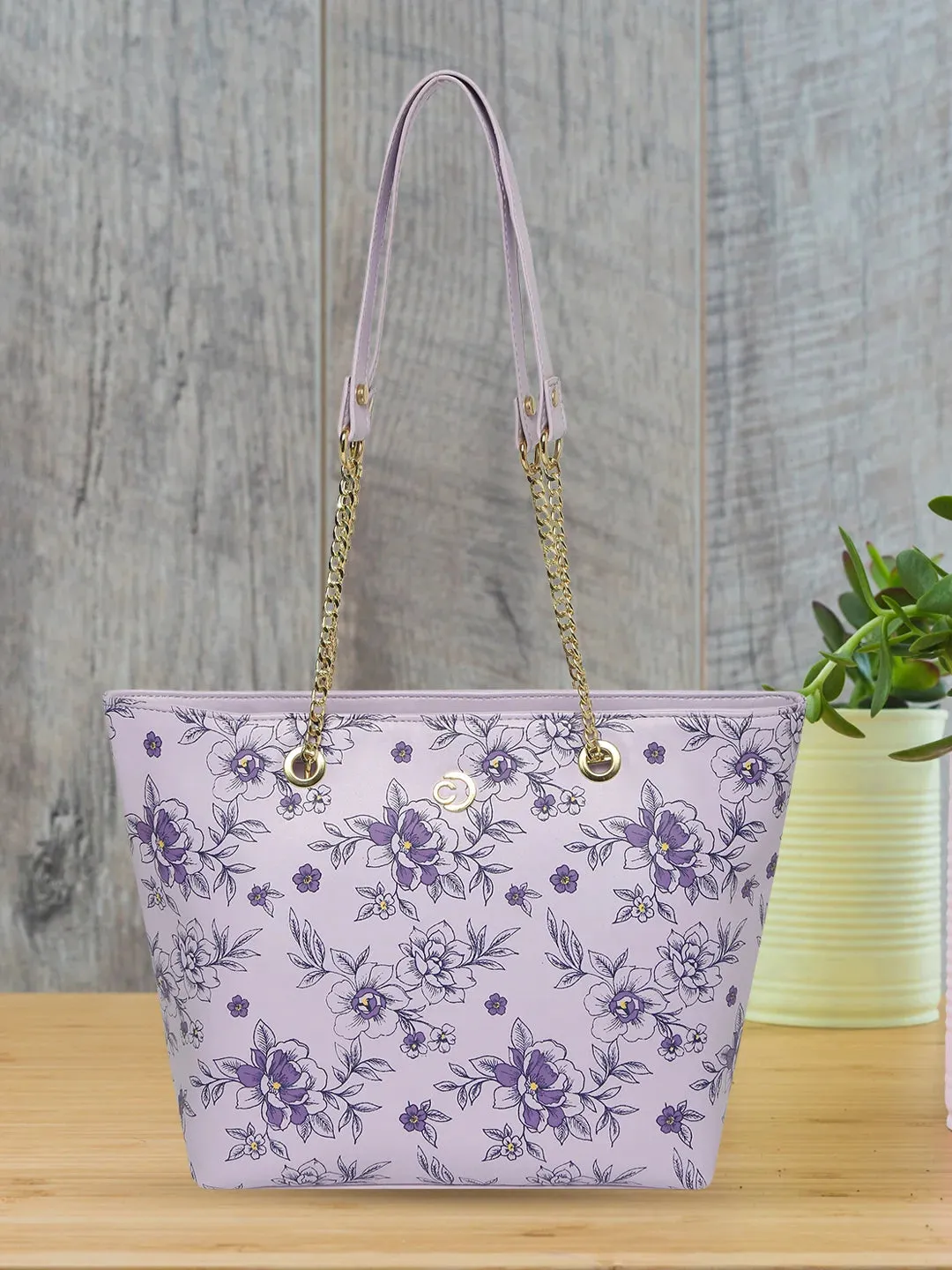 Caprese Snow Satchel Large Printed Women'S Handbag Lavender