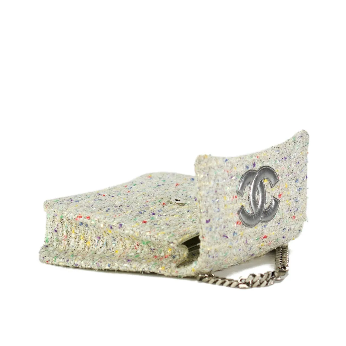 Chanel Confetti Tweed Top Handle Name Plate Flap