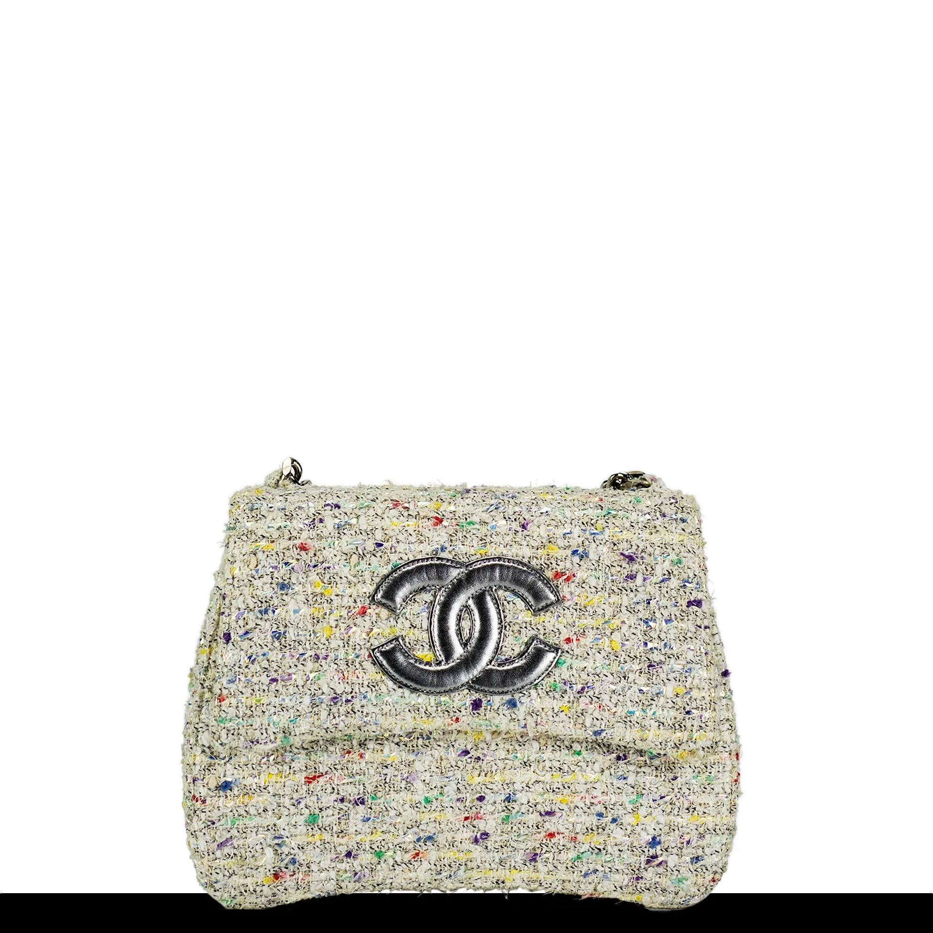 Chanel Confetti Tweed Top Handle Name Plate Flap