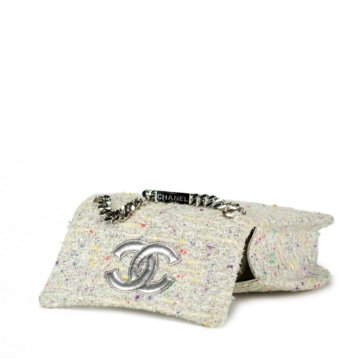 Chanel Confetti Tweed Top Handle Name Plate Flap