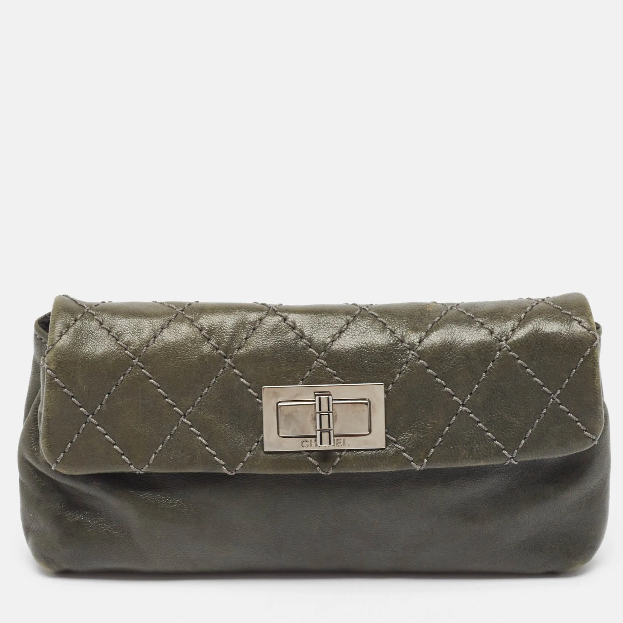 CHANEL Grey Quilted Leather Mademoiselle New Clutch