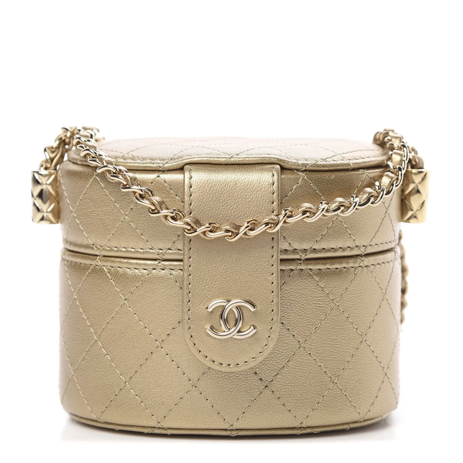 Chanel Micro Mini Gold Quilted Lambskin Leather Jewelry Box Crossbody Bag