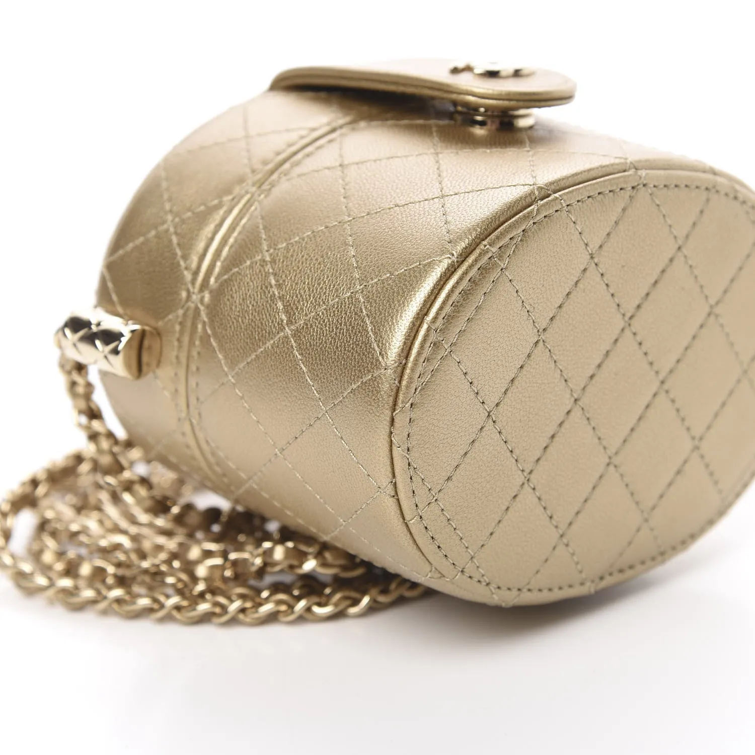 Chanel Micro Mini Gold Quilted Lambskin Leather Jewelry Box Crossbody Bag