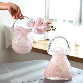 Charming Pink Glass Handbag Vase with Playful Curvy Handle