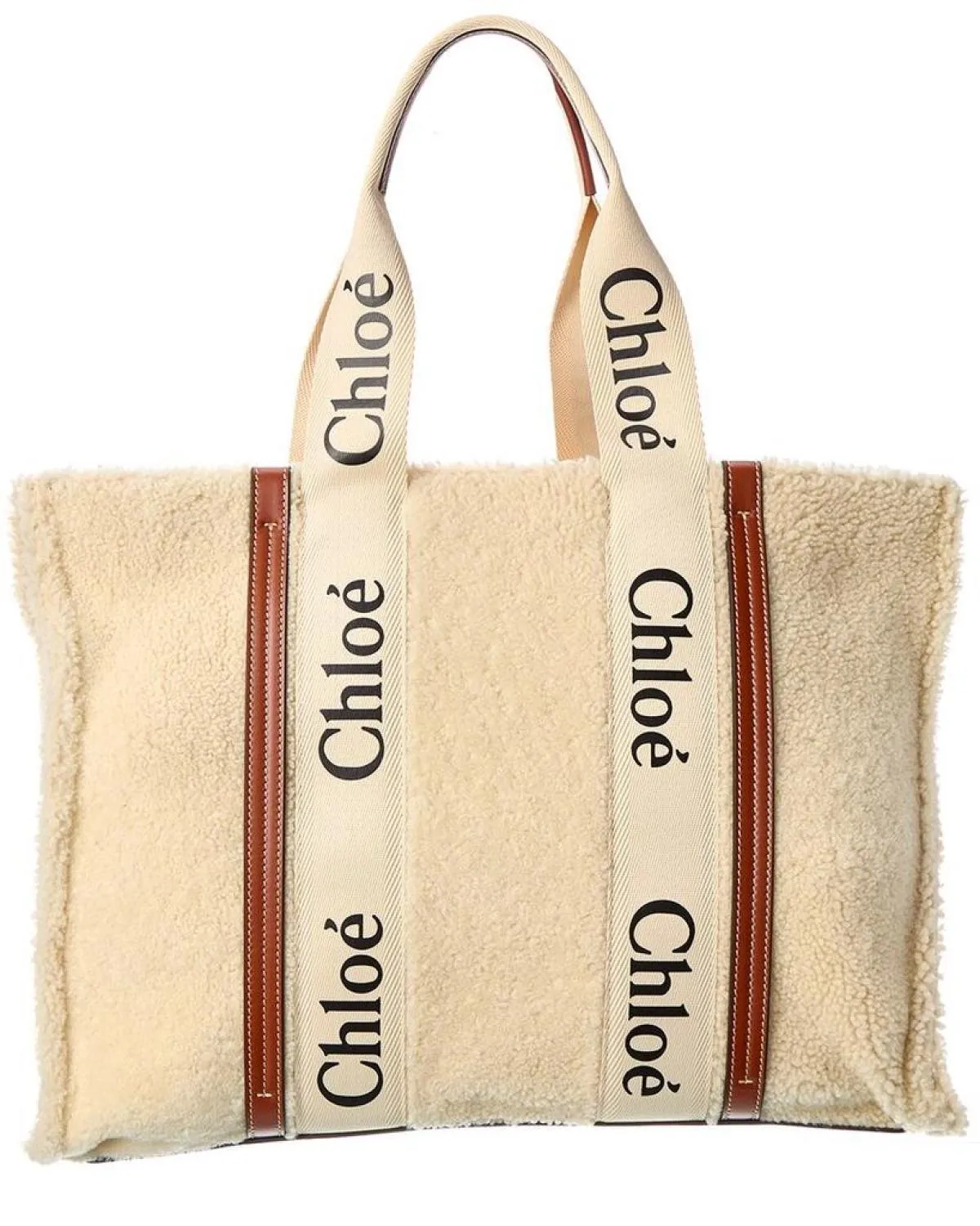 Chloé Woody Large Shearling & Leather Tote