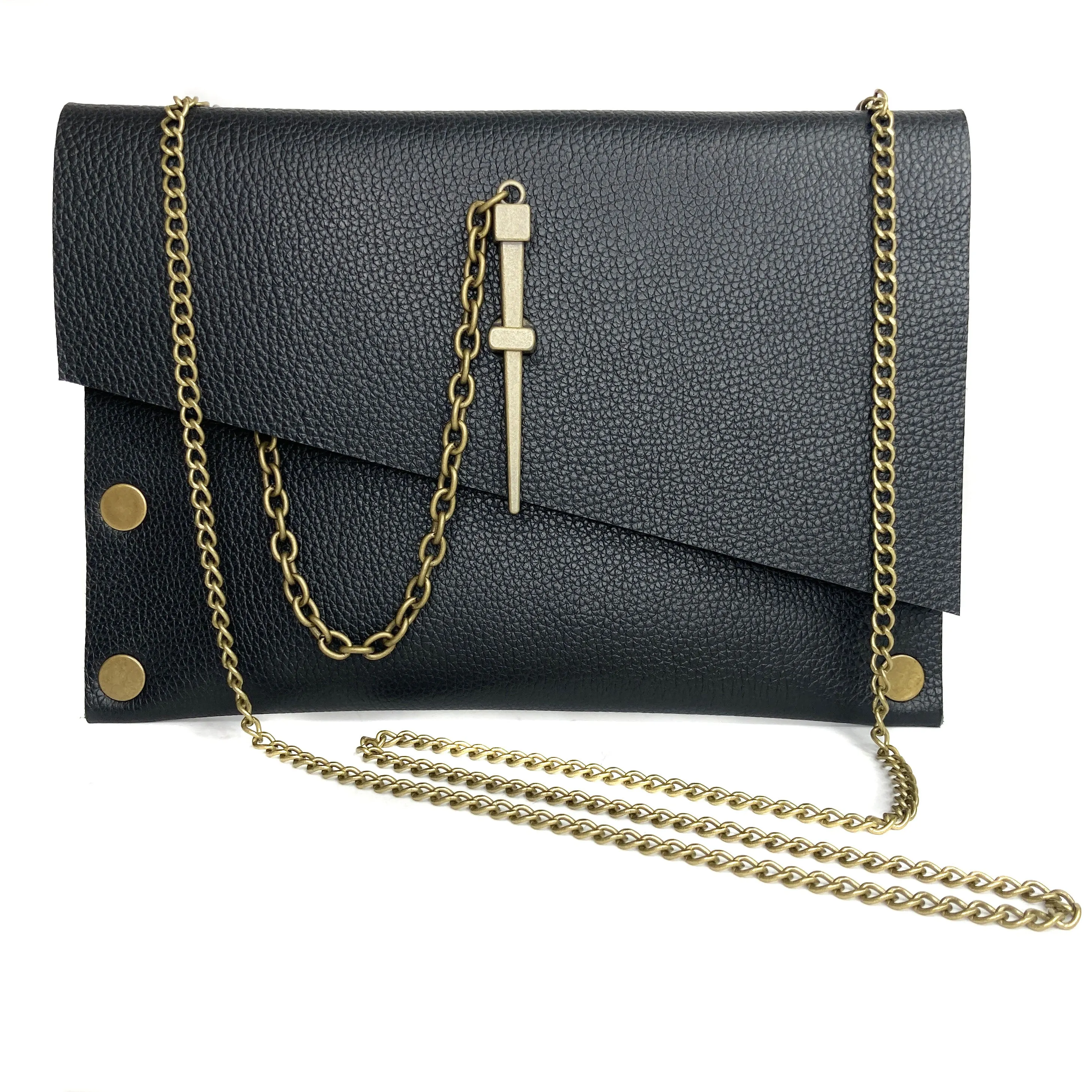 Classic Black Dagger Clutch - Antique Gold