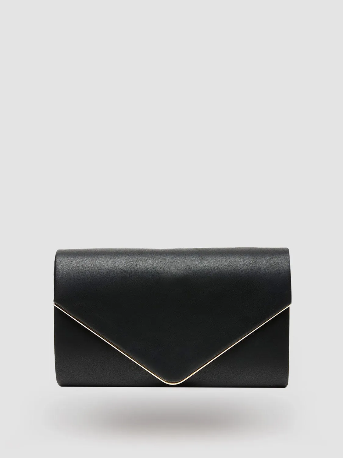 Faux Leather Flapover Clutch With Metal Trim