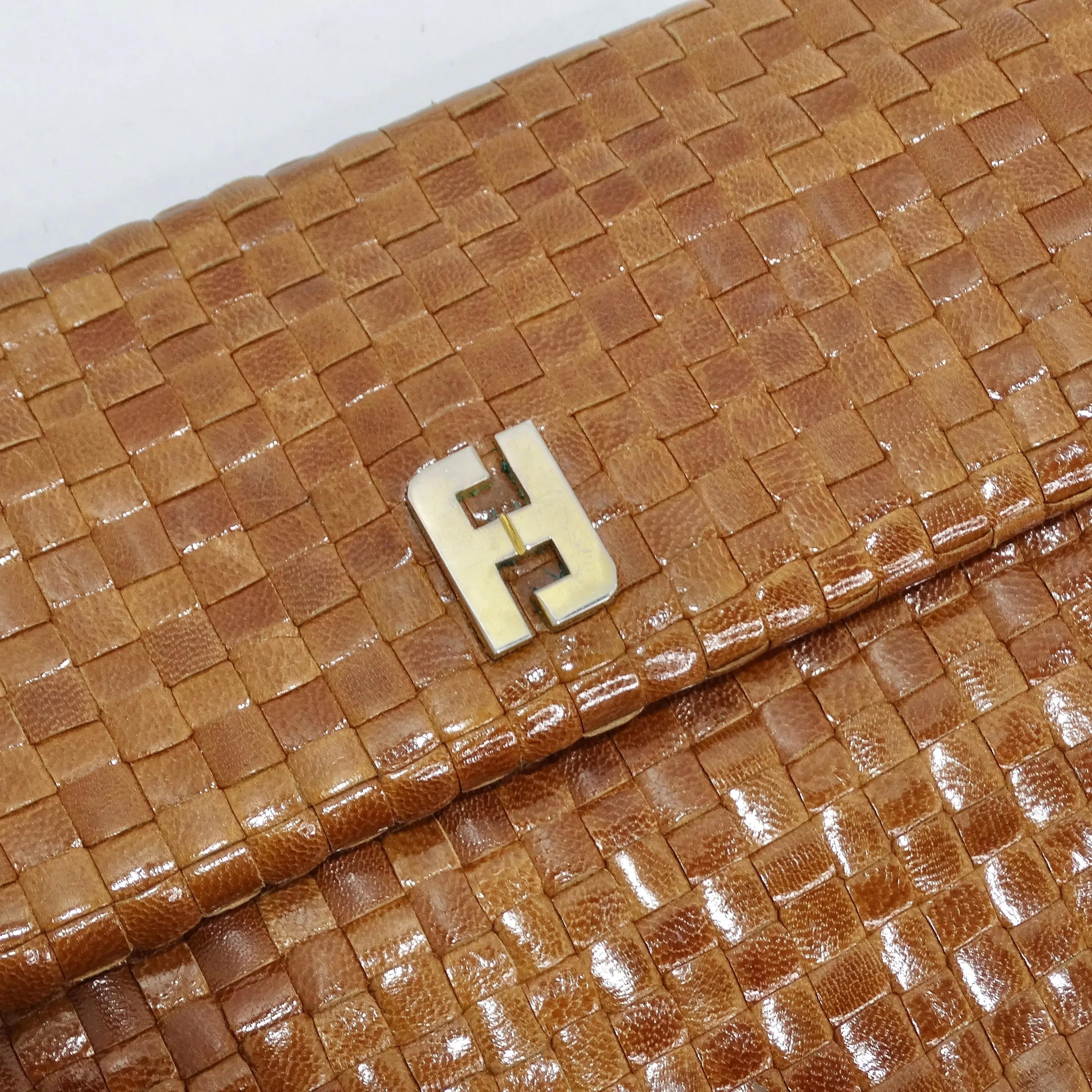 Fendi Brown Leather Woven Clutch