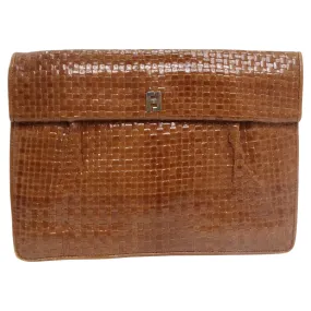 Fendi Brown Leather Woven Clutch