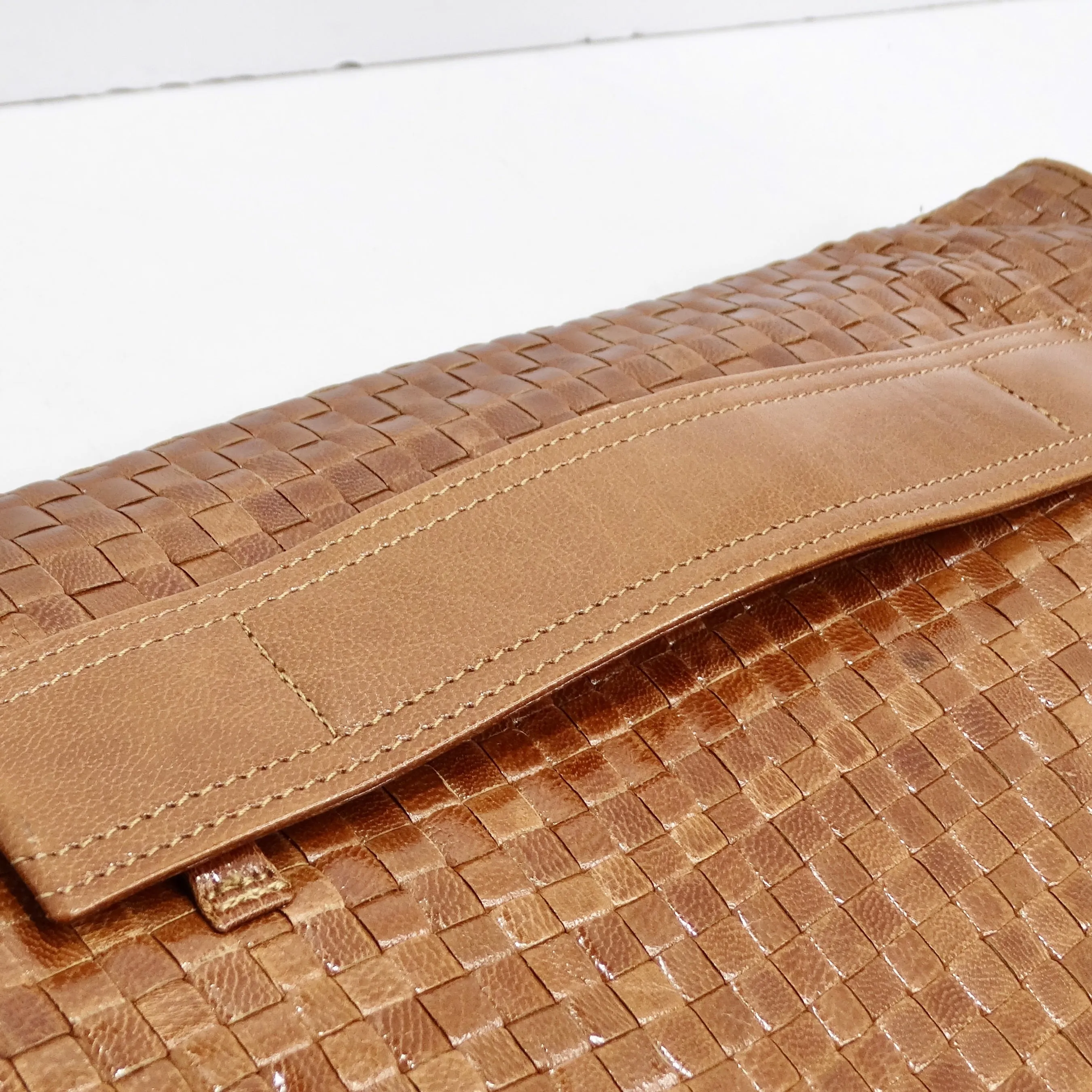 Fendi Brown Leather Woven Clutch