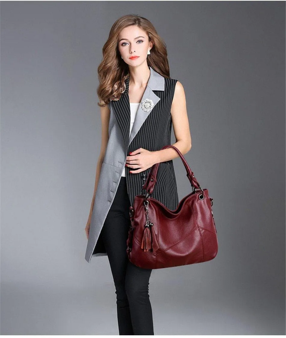 Genuine Leather Women Tassel Shoulder Bag Casual Tote Handbag Crossbody Bags