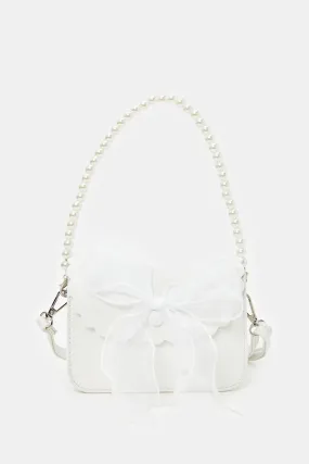 Girls White Embellished Cross Body Bag