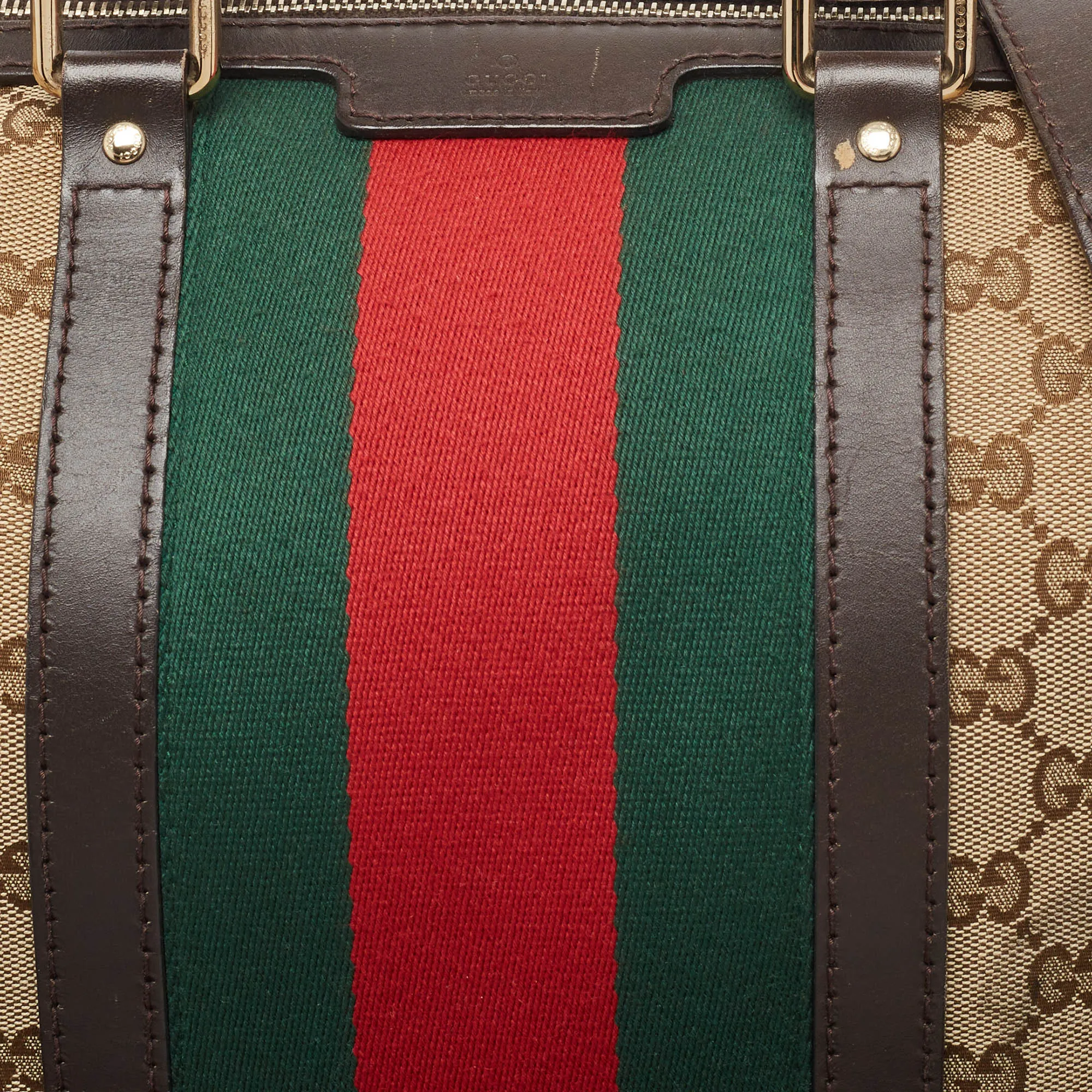 Gucci /brown Gg Canvas And Leather Medium Vintage Web Boston Bag