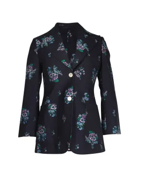 Gucci Floral Jacquard Blazer In Navy Blue Cotton