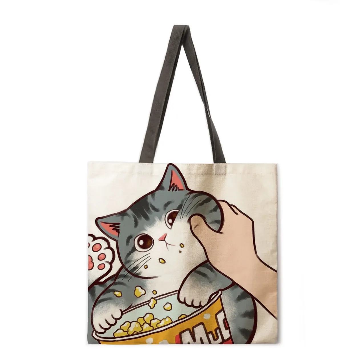 Kissing cat casual tote bag linen bag reusable shopping bag outdoor beach bag casual tote bag