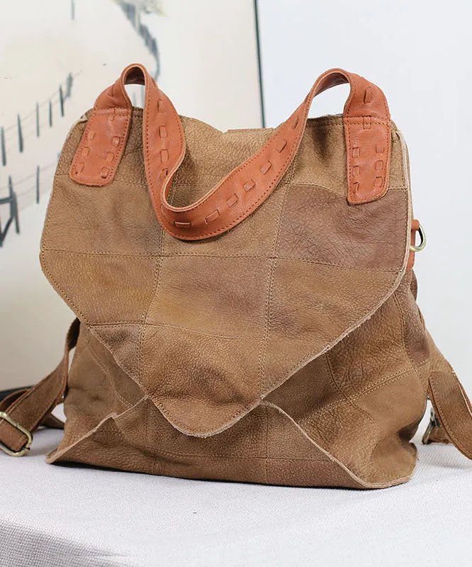 Modern Brown Calf Leather Satchel Handbag Backpack Bag