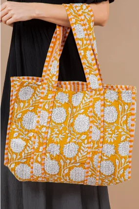 Orange Sunflower Printed Quilted Tote