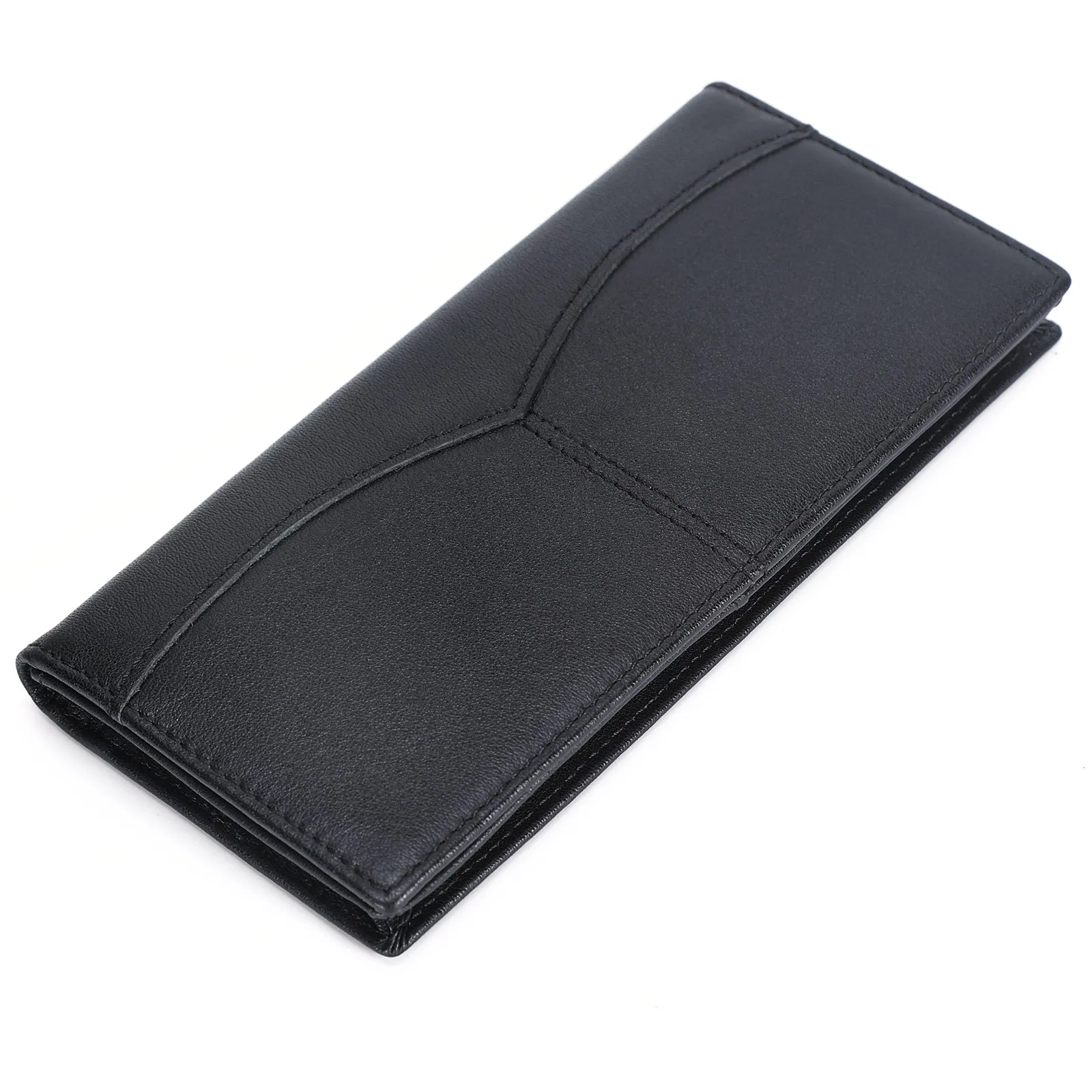 Polare Men's Natural Cowhide Leather Checkbook Holder Long Bifold Wallet