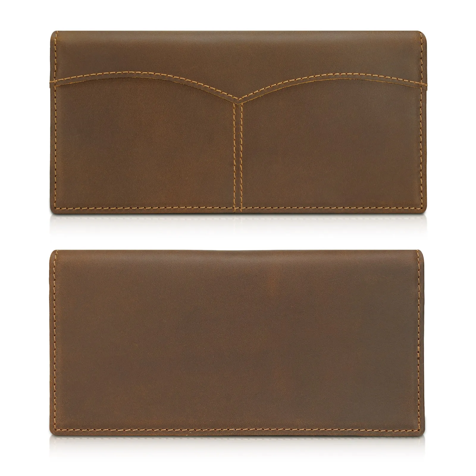 Polare Men's Natural Cowhide Leather Checkbook Holder Long Bifold Wallet