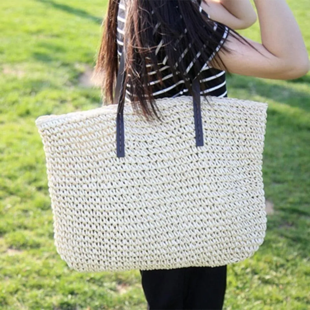 Rattan Woven Knitted Straw Large Capacity Shoulder Bag