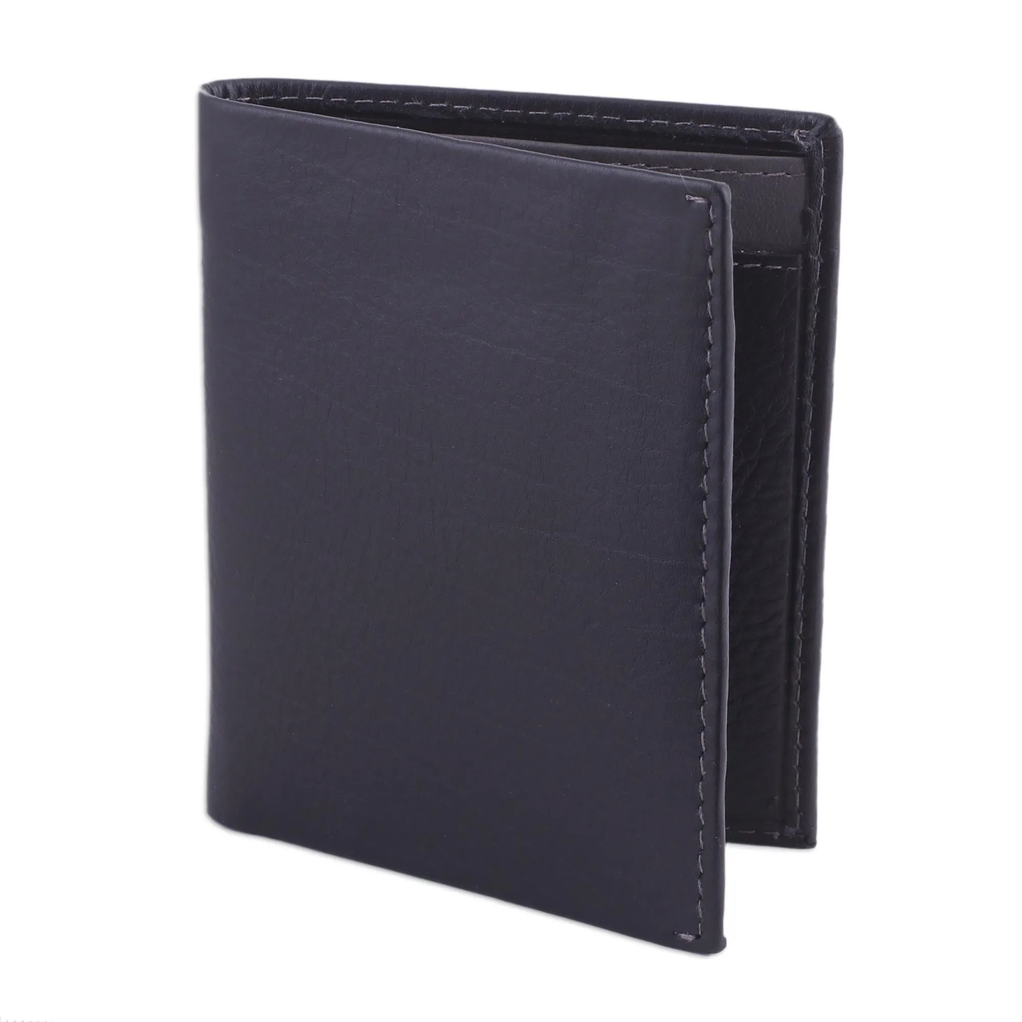 Reliable Black Leather Card Holder Wallet in Black and Grey