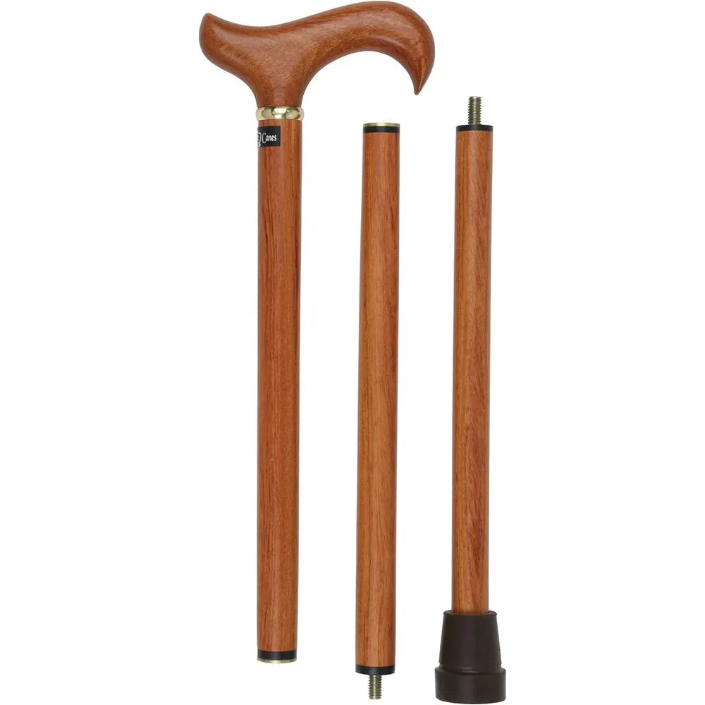 Scratch & Dent Rosewood 3 Piece Folding Derby Walking Cane With Rosewood Shaft and Brass Collar V1510