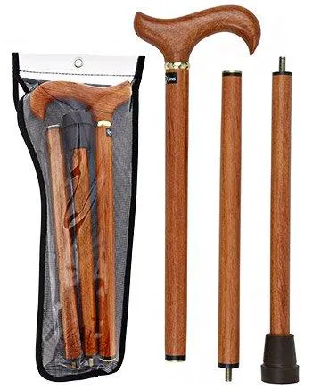 Scratch & Dent Rosewood 3 Piece Folding Derby Walking Cane With Rosewood Shaft and Brass Collar V1510