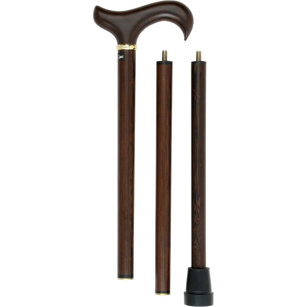 Scratch and Dent Wenge 3 Piece Derby Walking Cane With Wenge Wood Shaft and Brass Collar V2384