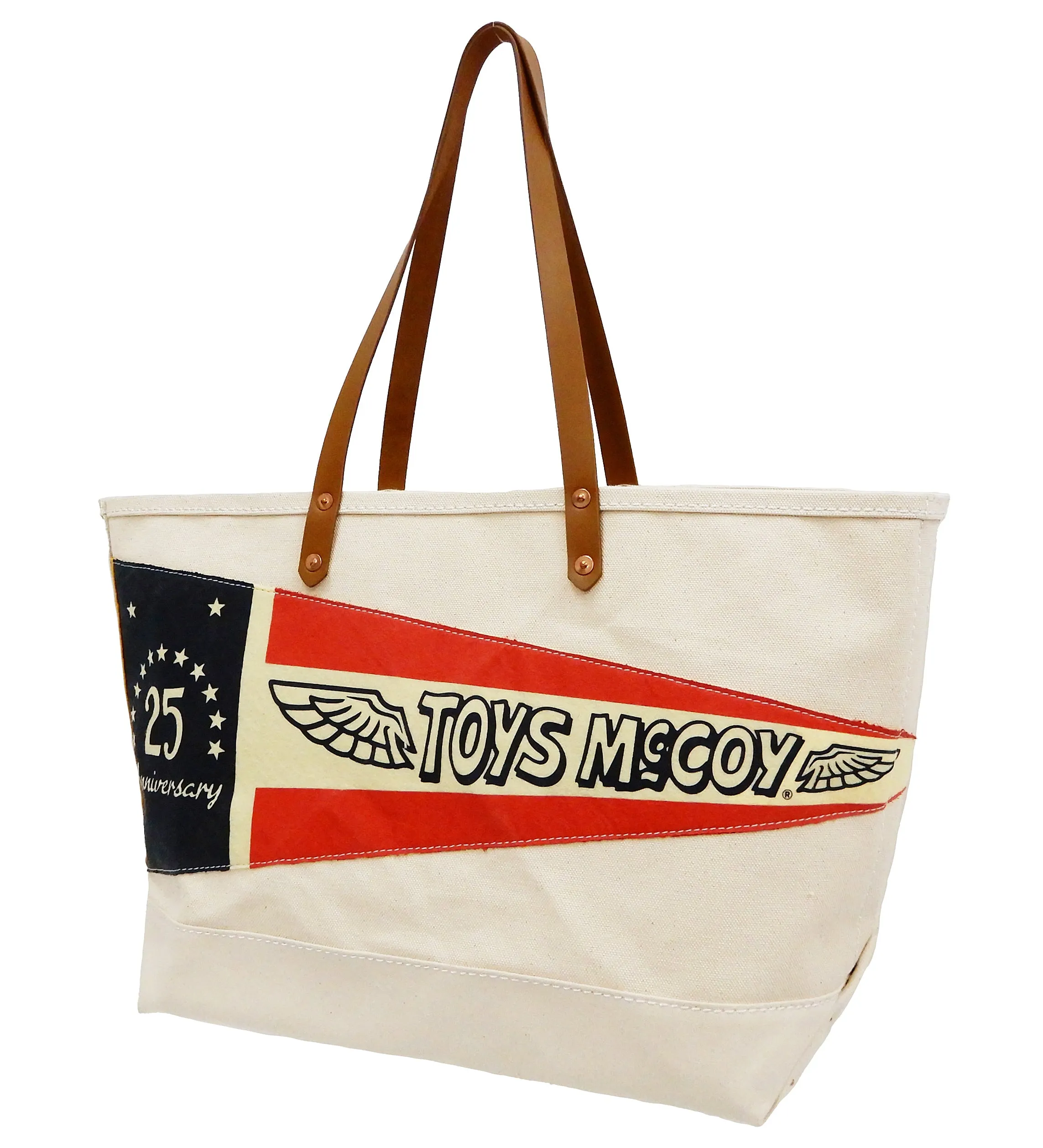 TOYS McCOY Bag Men's Casual Pennant Tote Bag With Leather Handles Canvas Tote Bag TMA2119 Natural