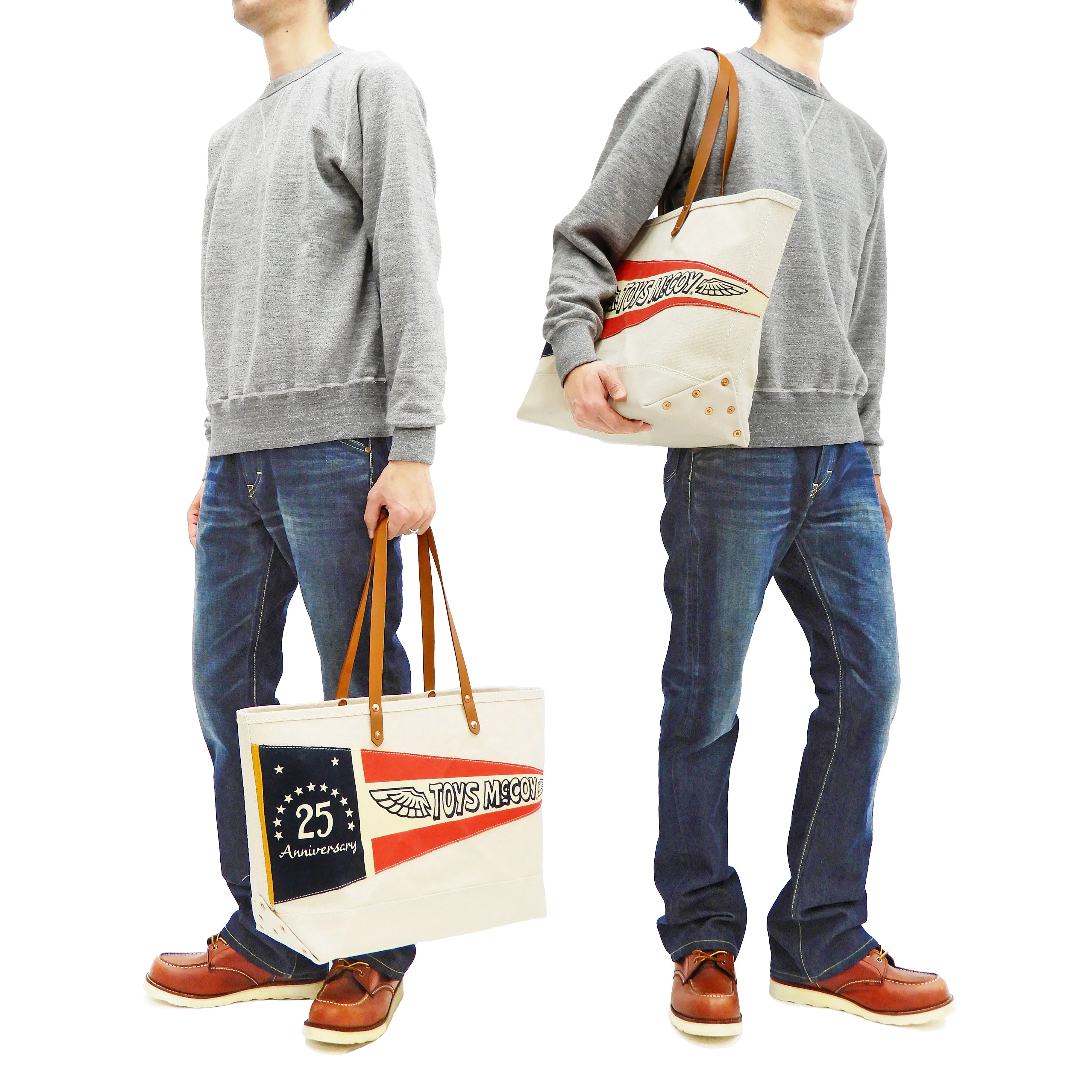 TOYS McCOY Bag Men's Casual Pennant Tote Bag With Leather Handles Canvas Tote Bag TMA2119 Natural