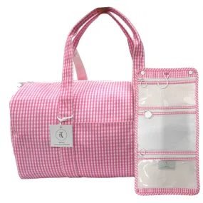 Weekender Gift Set - Duffel and Hanging Bag - Gingham Pink