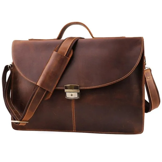 West Louis™ Retro Genuine Leather Business Briefcase